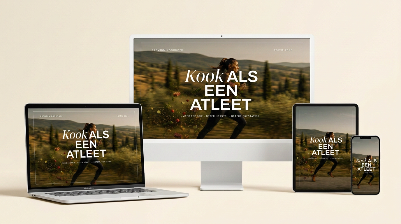 Kook als een Atleet getoond op laptop, desktop, tablet en telefoon